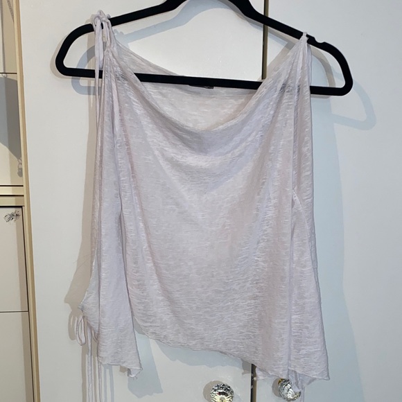 Vintage White Women's Cut Out Blouse with Draped Neckline - Picture 13 of 17